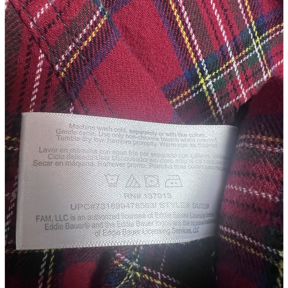 Eddie Bauer Men's Checkered Red Flannel Long Sleeve Shirt Size Large Button Up - Picture 7 of 9